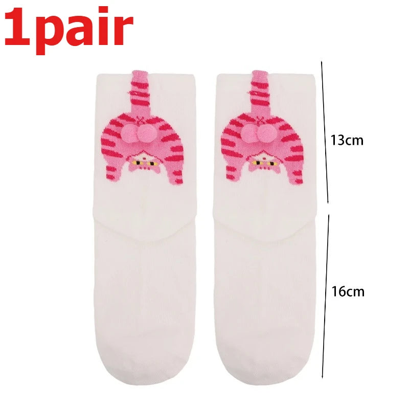 Funny 3D Cat Socks - 4-Piece Set of Quirky Cotton Cartoon Crew Socks for Gifts