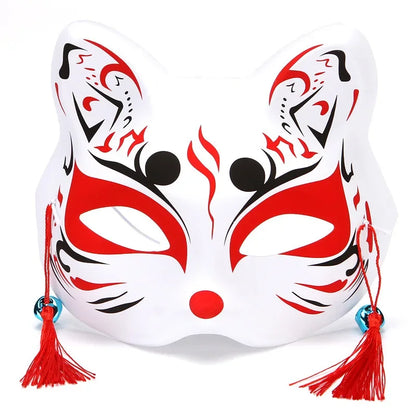 Hand-Painted Fox Mask –  Anime-Inspired Half-Face Cosplay Mask for Raves, Festivals, Masquerade Parties & Costumes