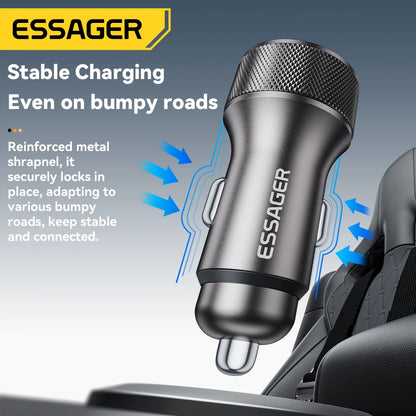 Essager 45W USB-C Car Charger – Dual Port PD 3.0 & QC 3.0 Fast Charging Adapter with Digital Display for iPhone 16/15, Samsung, Xiaomi, Huawei & OPPO Devices