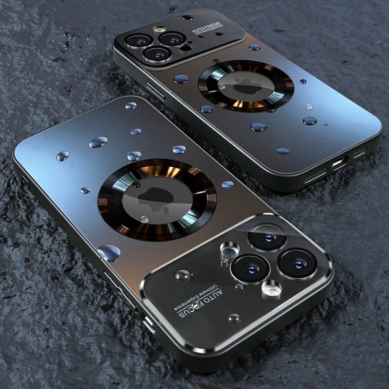 Luxury Glass MagSafe iPhone Case - Magnetic Wireless Charging Cover with Camera Protection & Shockproof Design