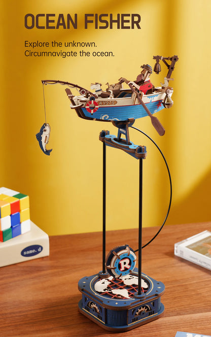 Robotime Rokr 3D Wooden Puzzle Kit – Gravity Swing, Sky Captain & Ocean Fisher Model Building Kit for Teens & Adults