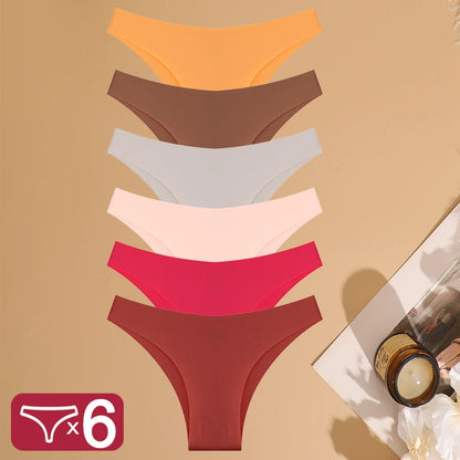 FINETOO 6PCS Ice Silk Seamless Low-Waist Underwear Set — Breathable, High Elasticity Brazilian Panties Lingerie