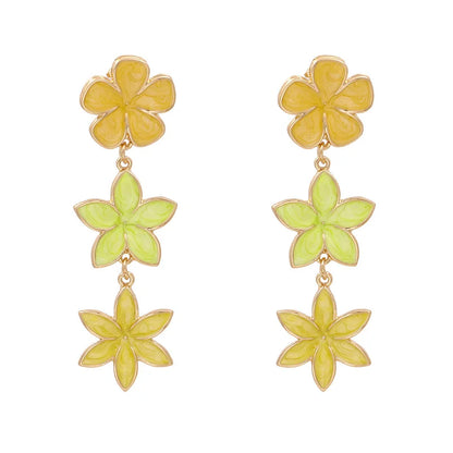 Long Flower Enamel Drop Earrings - Colorful Metal Petal Dangle Party Jewelry for Women