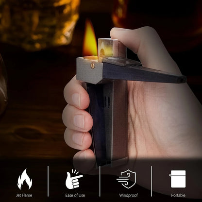 Hot Oblique Free Fire Torch Lighter – Metal Keychain Cigar & Cigarette Lighter with Grinding Wheel, Creative Gadget for Men