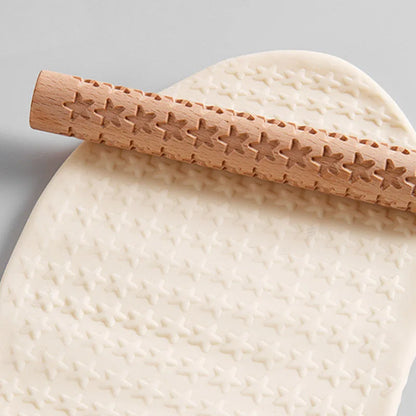 3D Embossed Pottery Rolling Pin - Wooden Hand Pressure Roller for Baking, Pie, and Cookie Making, Handmade Kitchen Tools