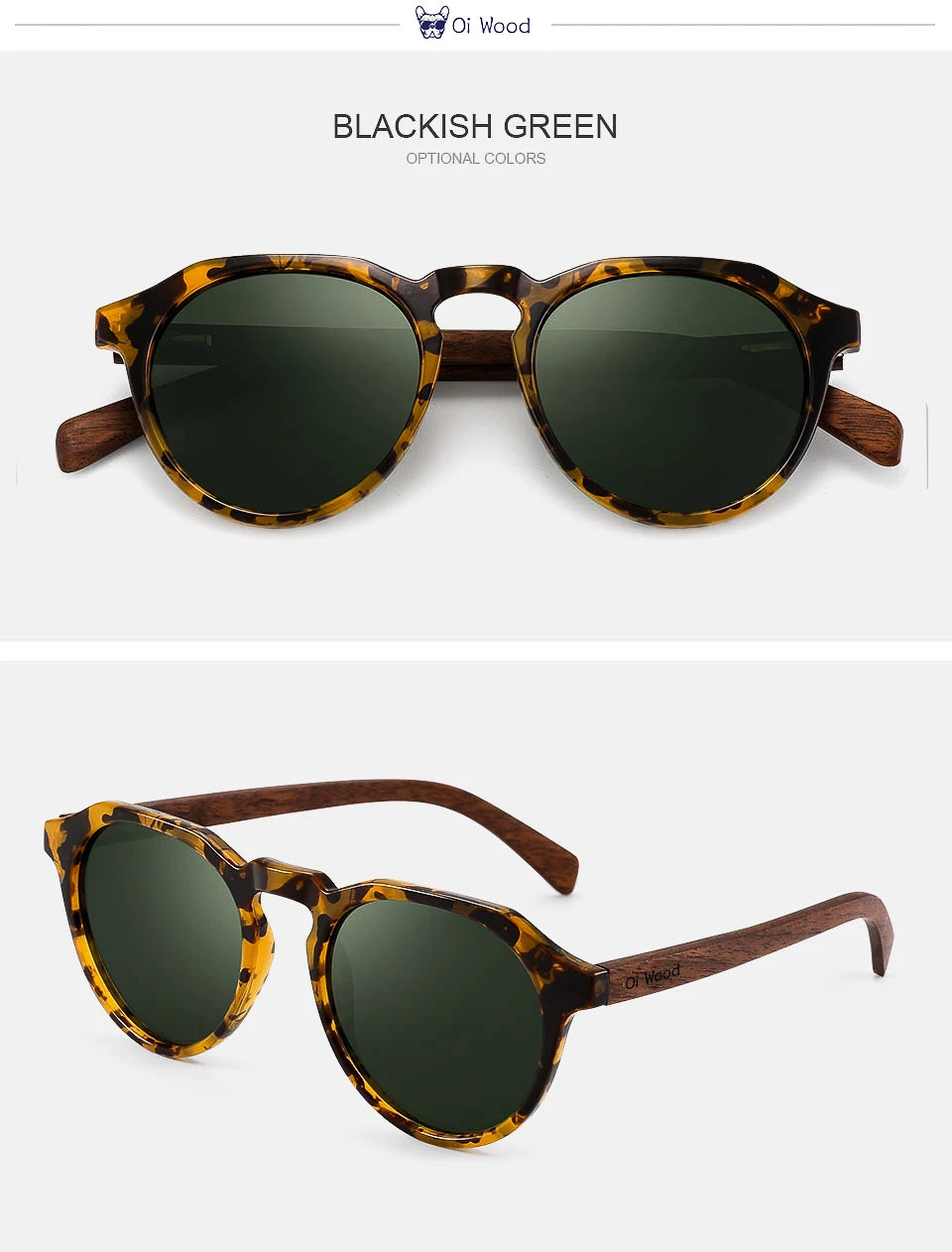 Oi Wood Round Sunglasses — Walnut Wood Frames with Red Lens & Tortoise Shell Design for Men & Women