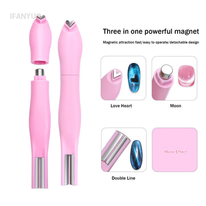 3D Love Heart Nail Magnet Stick – 3-in-1 Cat Eye, Double Line, Moon & Snake Pattern UV Gel Manicure Tool
