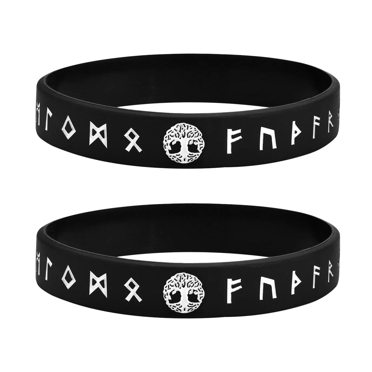 Vnox 12mm Silicone Bracelet for Men - Soft Rubber Viking Compass Rune Amulet Wristband Set