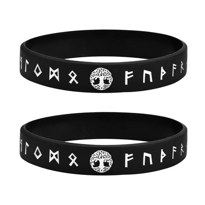 Vnox 12mm Silicone Bracelet for Men - Soft Rubber Viking Compass Rune Amulet Wristband Set