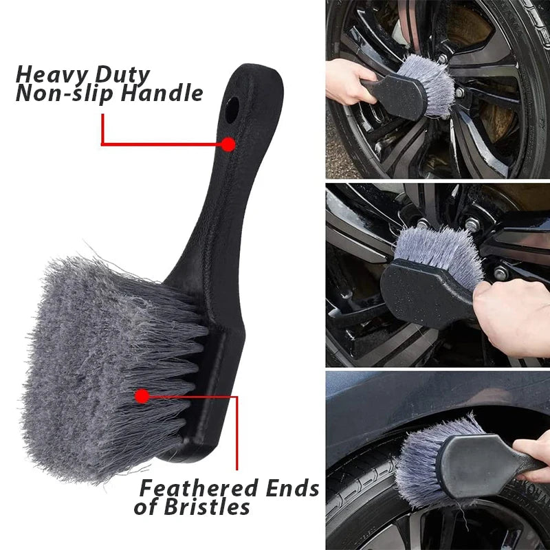 Car Wheel & Tire Brush: Soft Bristle Brush for Rim and Exterior Surfaces - Efficiently Cleans Tires, Releases Dirt and Grime
