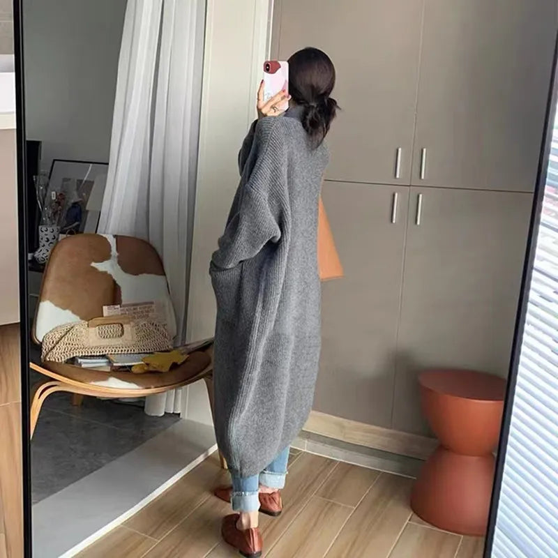Women's High Neck Knitted Cardigan – Single Breasted Long Sleeve Mid-Length Sweater Jacket for Spring & Autumn