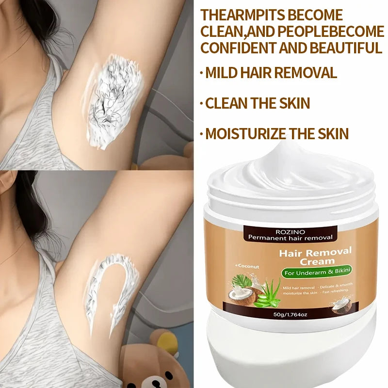50g Coconut Hair Removal Cream - Smooth Skin Depilatory Cream for Lips, Underarms & Legs