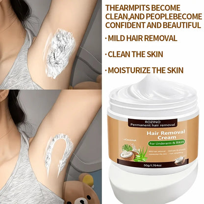 50g Coconut Hair Removal Cream - Smooth Skin Depilatory Cream for Lips, Underarms & Legs