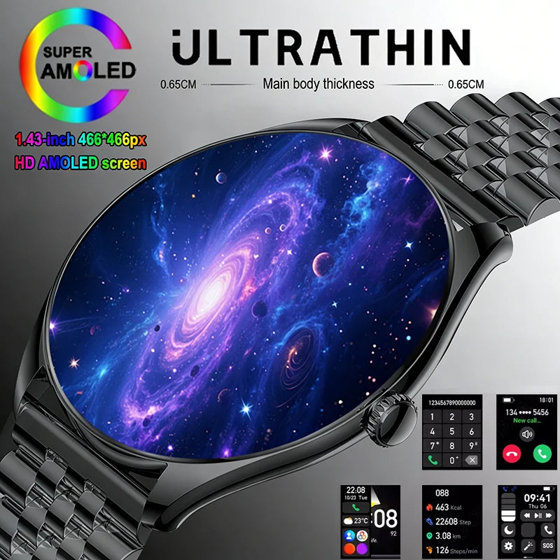 Ultra-Thin AMOLED Smartwatch for Men - 3D Display, Fitness Tracking, Heart Rate, Bluetooth Calls & Waterproof Design