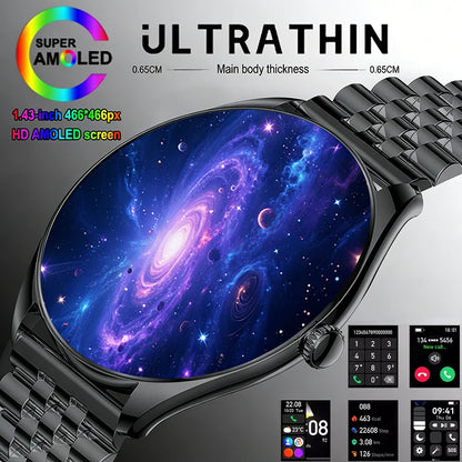 Ultra-Thin AMOLED Smartwatch for Men - 3D Display, Fitness Tracking, Heart Rate, Bluetooth Calls & Waterproof Design