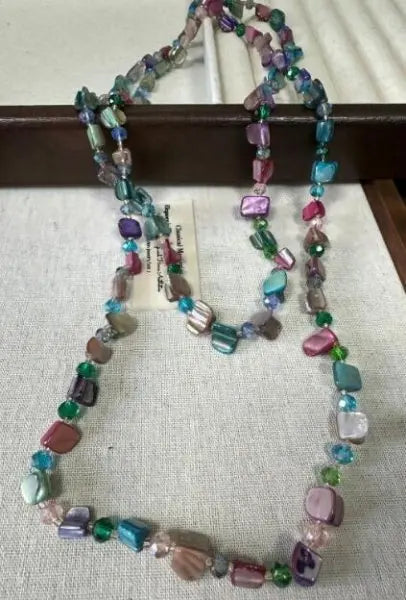Bohemian Natural Stone Necklace - Handmade Double Layer Crystal Bead Long Chain Jewelry Gift for Women