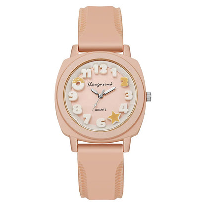 Fashion 3D Arabic Dial Women’s Quartz Watch – Candy Color Silicone Square Band