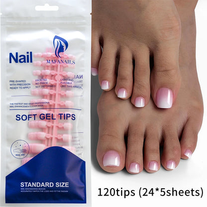 120PCS French Short Square Press-On Toenails – Nude Pink Full Cover False Toe Nails, Fake Nail Extensions for Wome