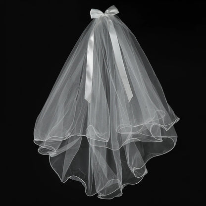 White Tulle Bow Veil Hairpin with Pearls – Elegant Bridal & Bachelorette Hair Clip for Weddings, Parties, and Gifts