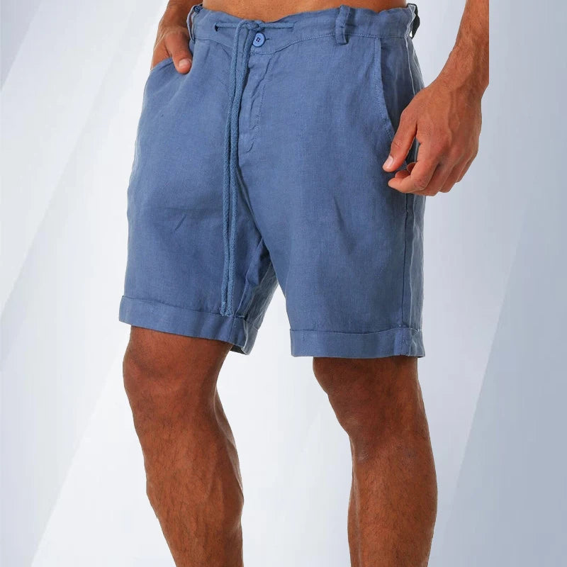 Men's Summer Linen Cotton Shorts - Loose Solid Cargo Beach & Casual Leisure Shorts