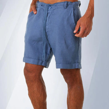 Men's Summer Linen Cotton Shorts - Loose Solid Cargo Beach & Casual Leisure Shorts
