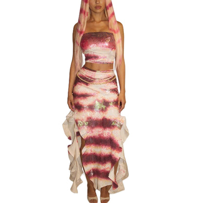 Women's Halloween Shark Tale Costume Dress - Lola-Inspired Ruffle Hem Strapless Cosplay Maxi Dress