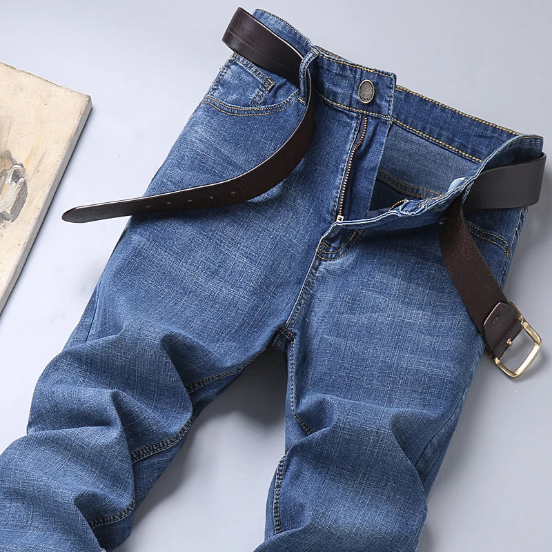 Men's Stretch Straight Leg Business Jeans – Classic Casual Denim Pants