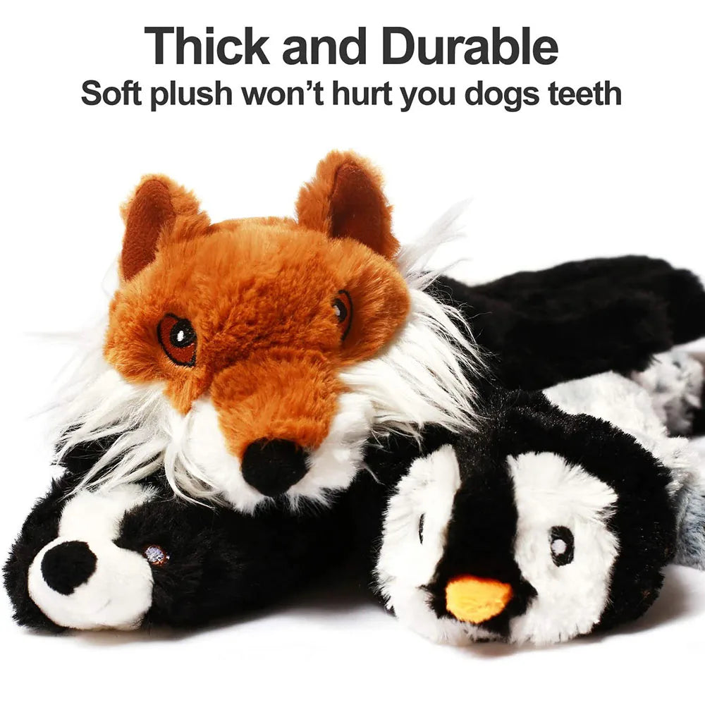 Funny Stuffingless Animal Dog Toy – Durable Plush Squeaky Chew Toy with Crinkle Sound & Squeakers for Pets