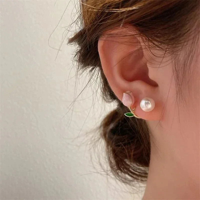 Korean Vintage Pearl & Crystal Earrings for Women — Luxury Zircon Flower, Butterfly & Leaf Stud Jewelry