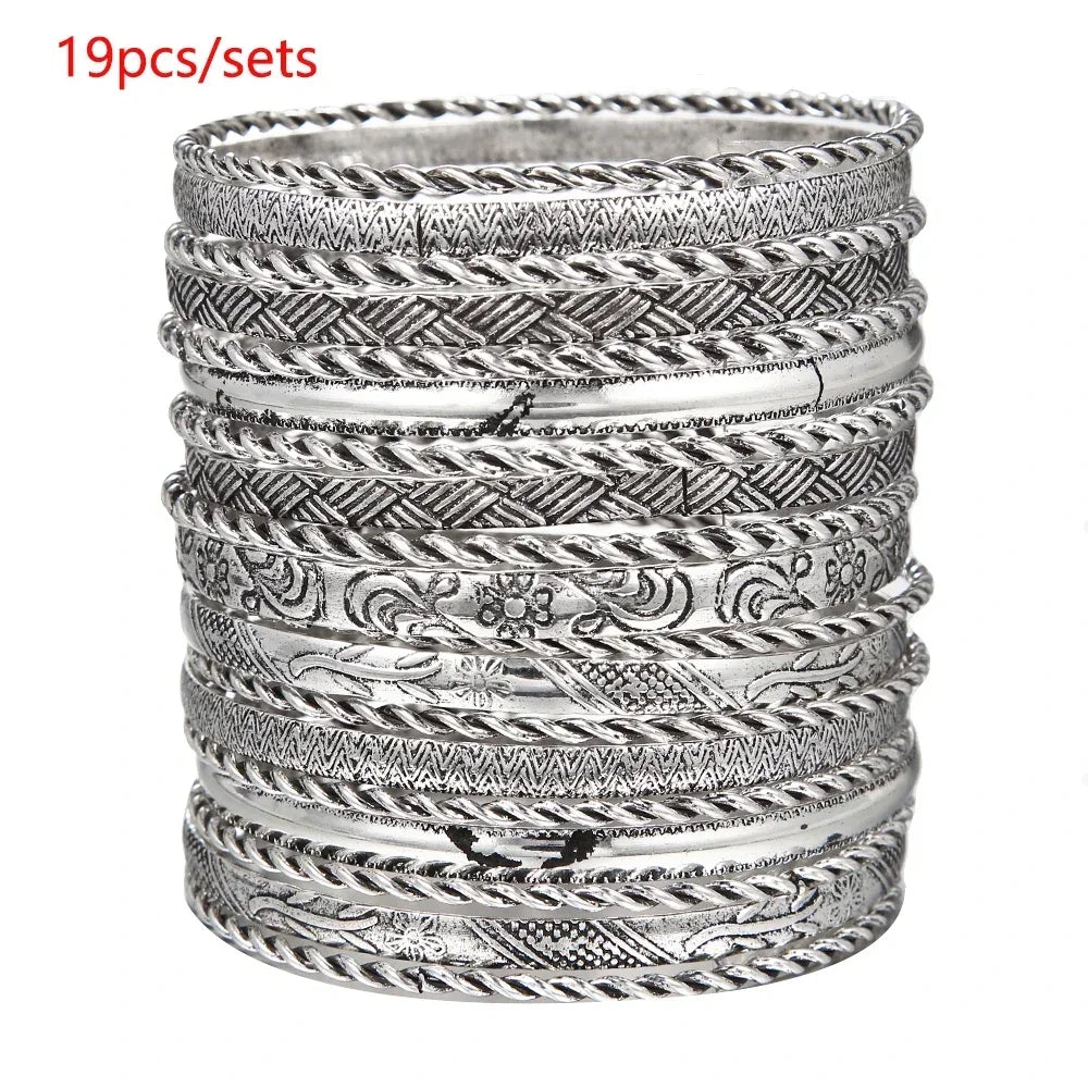 12Pcs Punk Curb Cuban Chain Bracelet Set for Women – Gold Miami Boho Thick Charm Bangles Fashion Jewelry