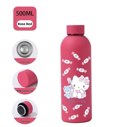 Sanrio Hello Kitty Insulated Sport Bottle — Double-Layer Stainless Steel Vacuum Cup, Small Mouth Coffee Bottle, Angel Color Frosted Finish