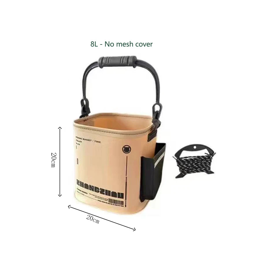 Foldable Portable EVA Fishing Bucket – Live Fish Net with Rope for Outdoor and Home Use