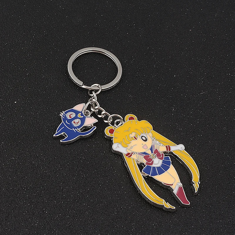 6PCS Anime Star & Moon Metal Keychains — Sailor Moon Tsukino Usagi & Luna Cat Cosplay Props, Pendant Jewelry Ornament