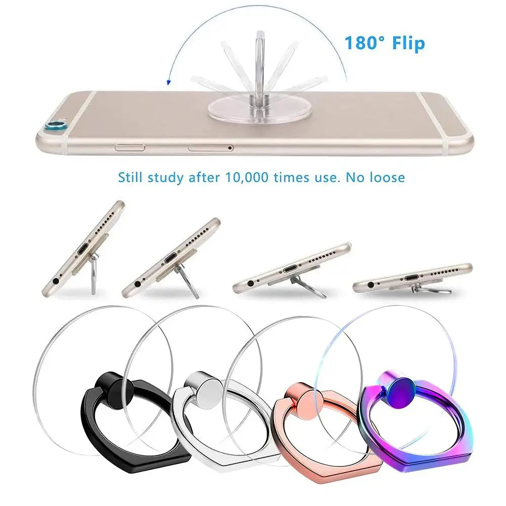 Transparent 360° Rotating Phone Holder Stand - Clear Finger Grip Mount with Adjustable Kickstand for Mobile Devices