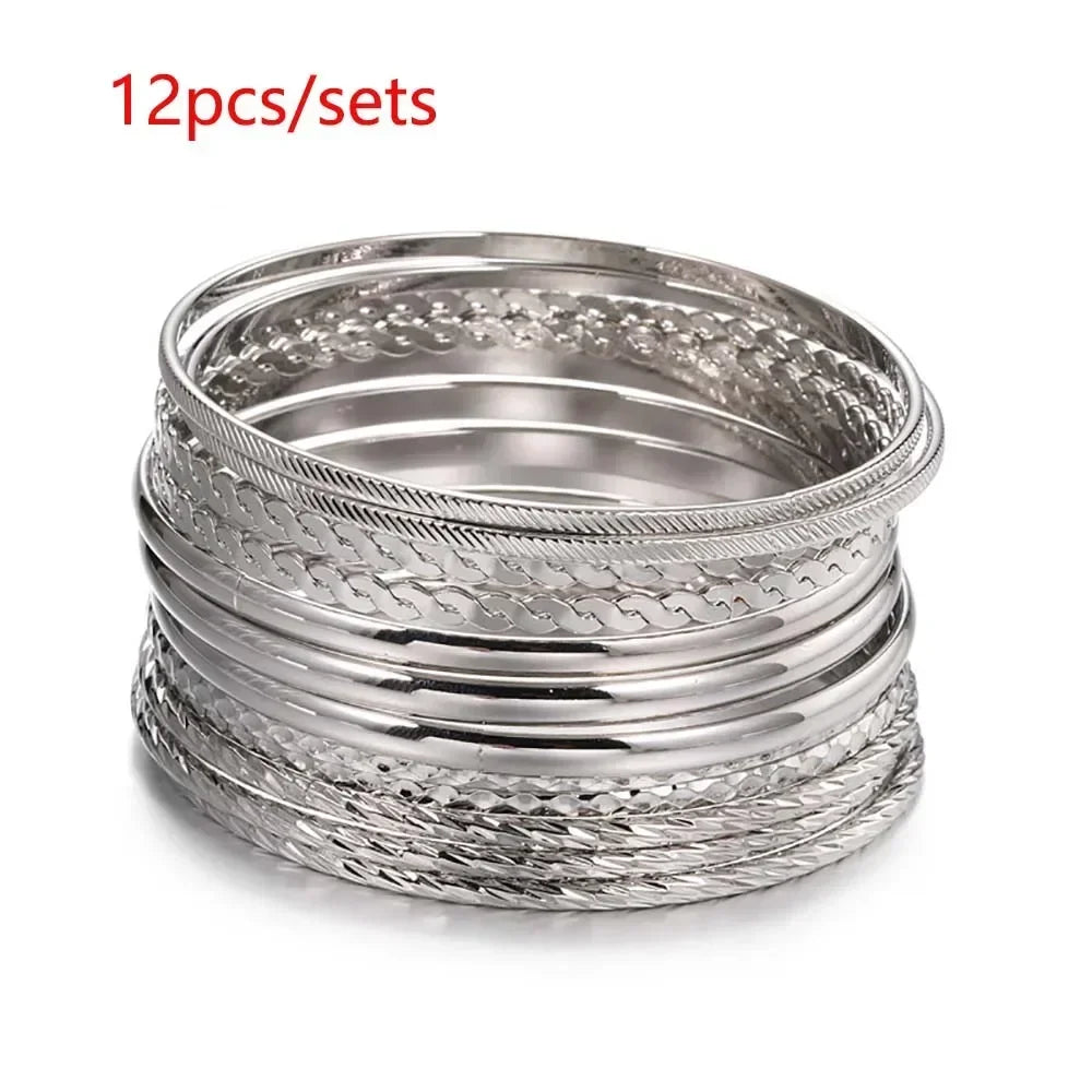 12Pcs Punk Curb Cuban Chain Bracelet Set for Women – Gold Miami Boho Thick Charm Bangles Fashion Jewelry
