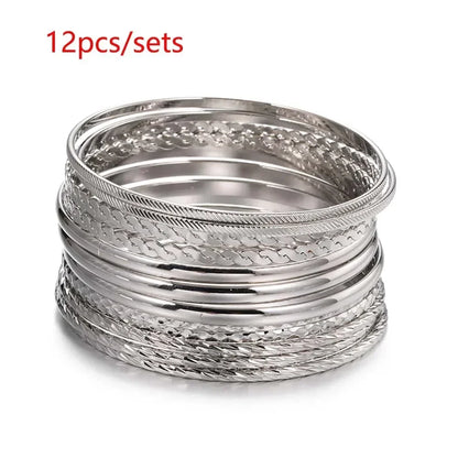 12Pcs Punk Curb Cuban Chain Bracelet Set for Women – Gold Miami Boho Thick Charm Bangles Fashion Jewelry