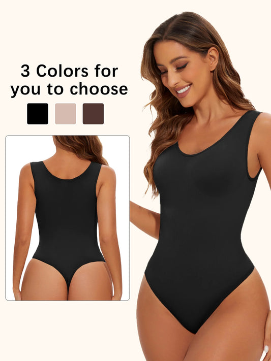 Women’s Seamless Shapewear Bodysuit – Light Tummy Control Thong Body Shaper Slimming Flat Belly Open Crotch Underwear