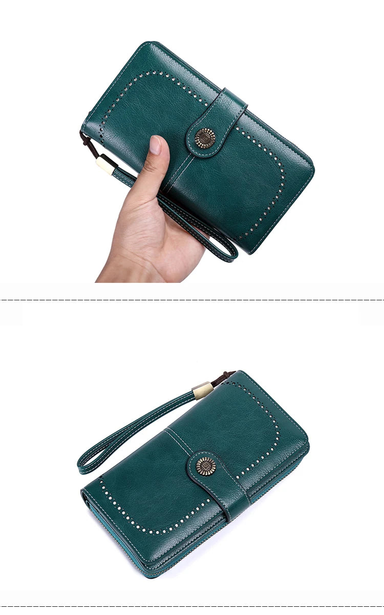 RFID Anti-Theft Retro Large Capacity Women's Wallet – Multi-Card Zipper Wallet with Wrist Strap