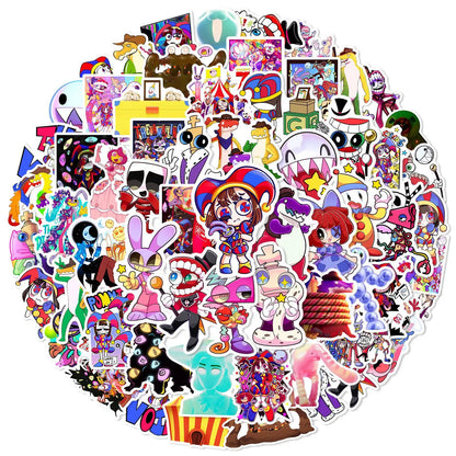 60-Piece Magical Circus Graffiti Sticker Set - Colorful Birthday Party, Luggage, Skateboard, and Phone Decoration Decals