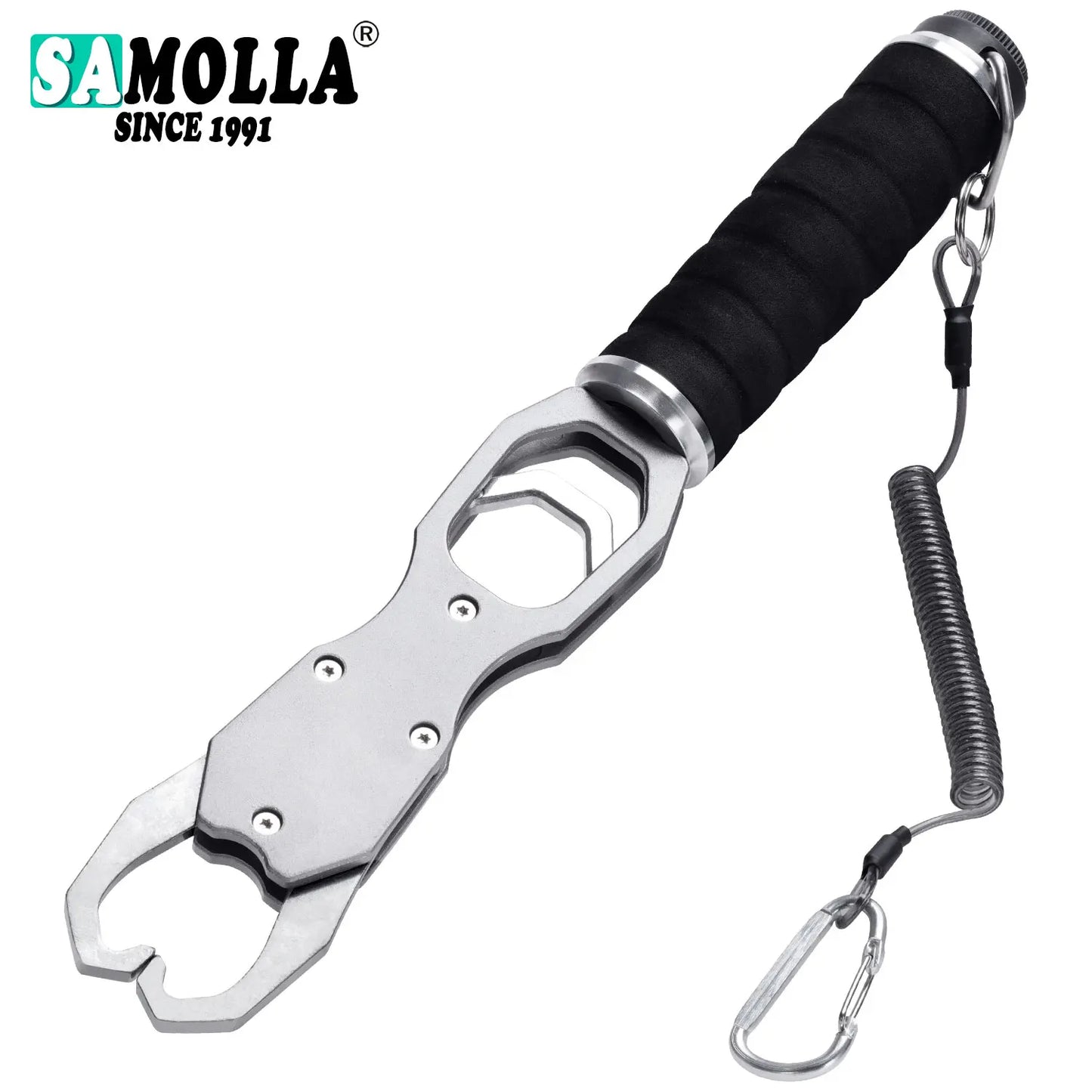 SAMOLLA Aluminum Fishing Grip Pliers - 18KG Spring Scale 360° Rotating Adjustable Fish Grabber Tool