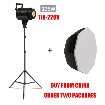 Bowens 135W LED Photography Studio Light Kit - Dimmable Video Lamp with 2m Tripod, 3000–6500K & 3 Colors