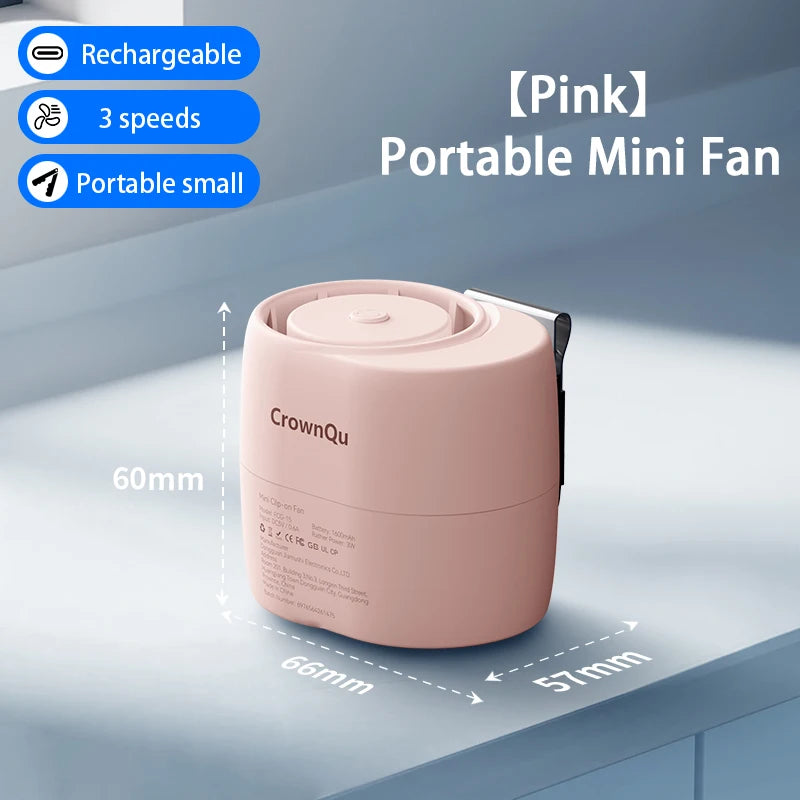 Portable Waist Clip Fan Rechargeable 360° Adjustable Turbo Neck Fan 3-Speed Strong Wind Outdoor Sports & Work Cooling Fan