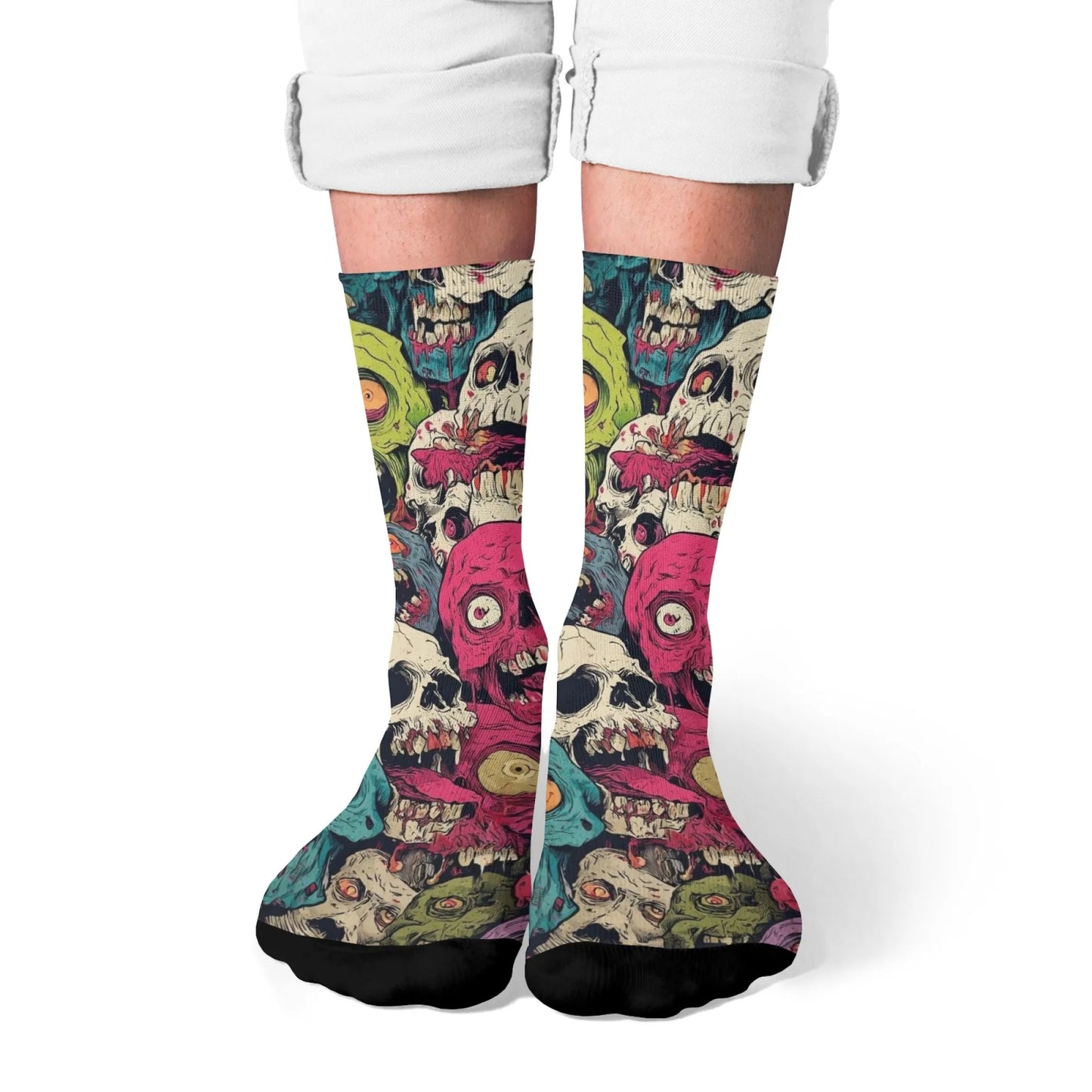 Colorful Skull Crew Socks - Comic Harajuku Retro Novelty Fashion Socks