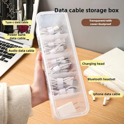 Transparent Cable Organizer Box with Lid – Dustproof Data Cable and Card Storage Case for Home and Office