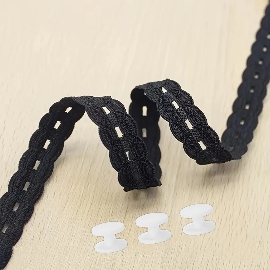 Lace Trim Waistband Clothing Shortener Set - 1 Strap & 3 Buttons for T-Shirts, Dresses & Shirts