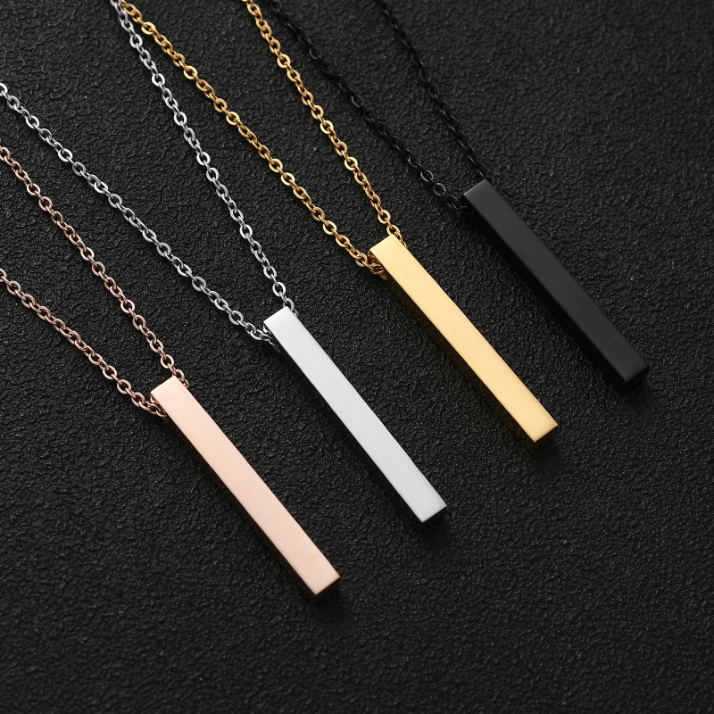 New Black Pillar Necklace for Men & Women, Trendy Stainless Steel 3D Bar Chain, Party Jewelry & Couple Gifts