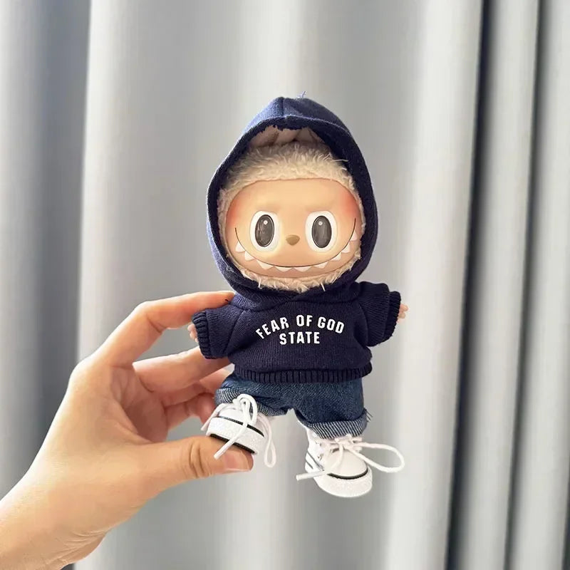 17cm Labubu I & II Idol Doll Hoodie Set – Cute Mini Plush Doll Clothes for Korea Kpop EXO Dolls, Accessories & Gifts
