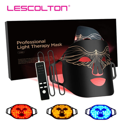 Lescolton Red LED Light Therapy Mask - Infrared Flexible Silicone, 4-Color Anti-Aging Advanced Photon Mask