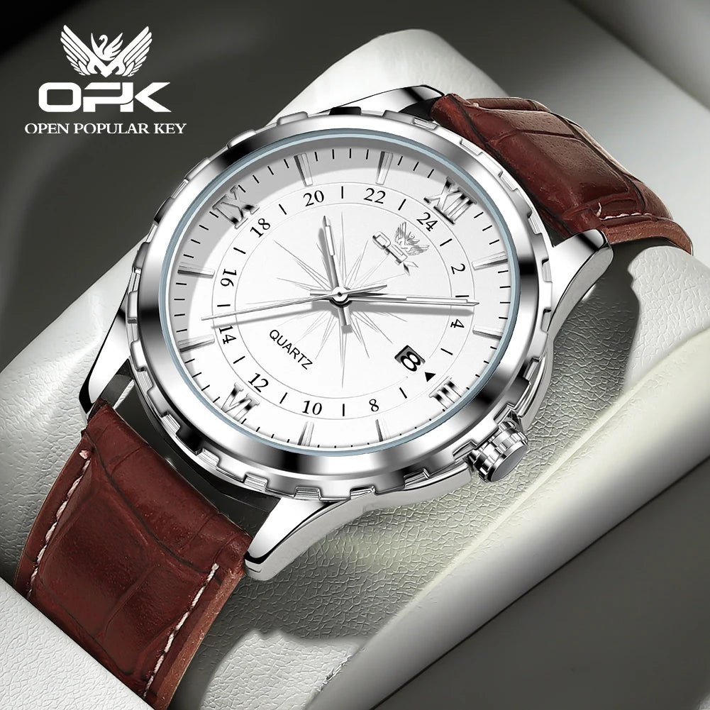OPK Men's Quartz Watch — Steel Belt Dual Calendar Wristwatch Model 6003