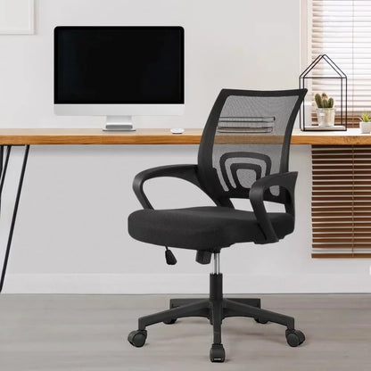 Adjustable Mid Back Mesh Office Chair with Armrests – Black Swivel Computer & Gaming Chair